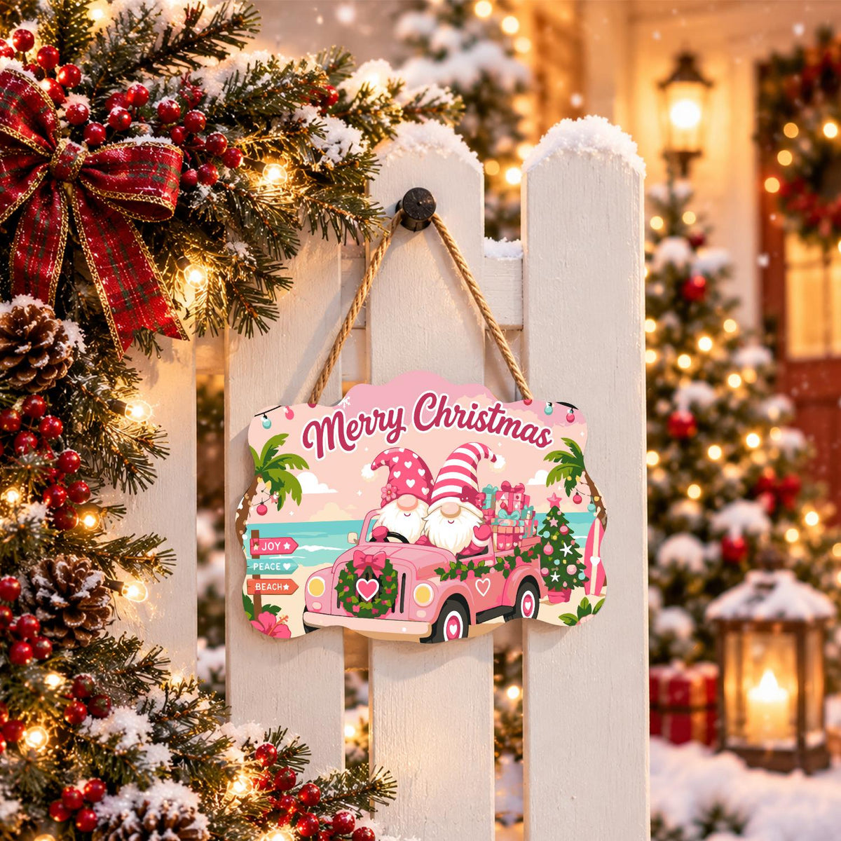 Seaside Gnomes in a Pink Truck paint by numbers hanging sign – image 15