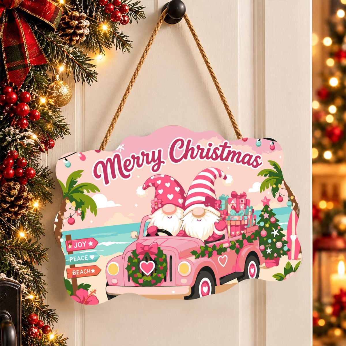 Seaside Gnomes in a Pink Truck paint by numbers hanging sign – image 16