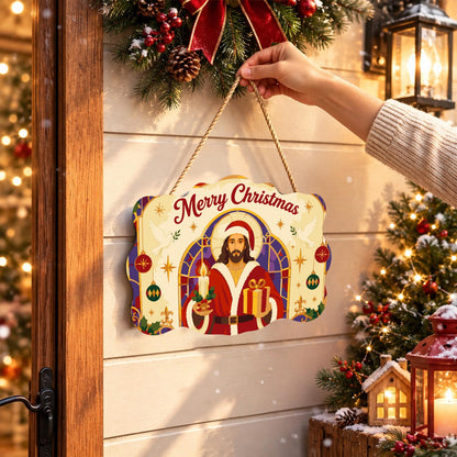 Stained Glass Jesus in Santa Coat paint by numbers hanging sign – image 14