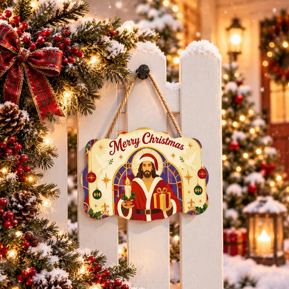 Stained Glass Jesus in Santa Coat paint by numbers hanging sign – image 15
