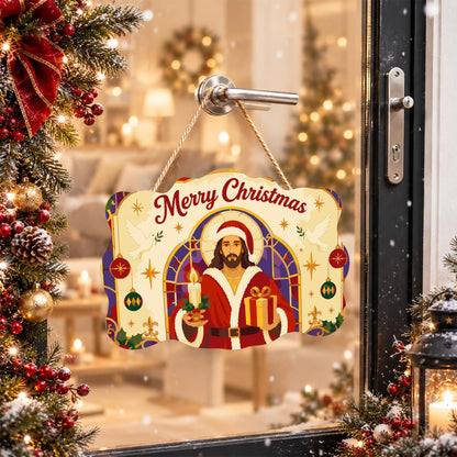 Stained Glass Jesus in Santa Coat paint by numbers hanging sign – image 17