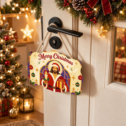 Stained Glass Jesus in Santa Coat paint by numbers hanging sign – image 18
