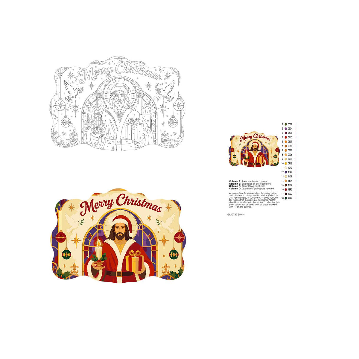 Stained Glass Jesus in Santa Coat paint by numbers hanging sign – image 19