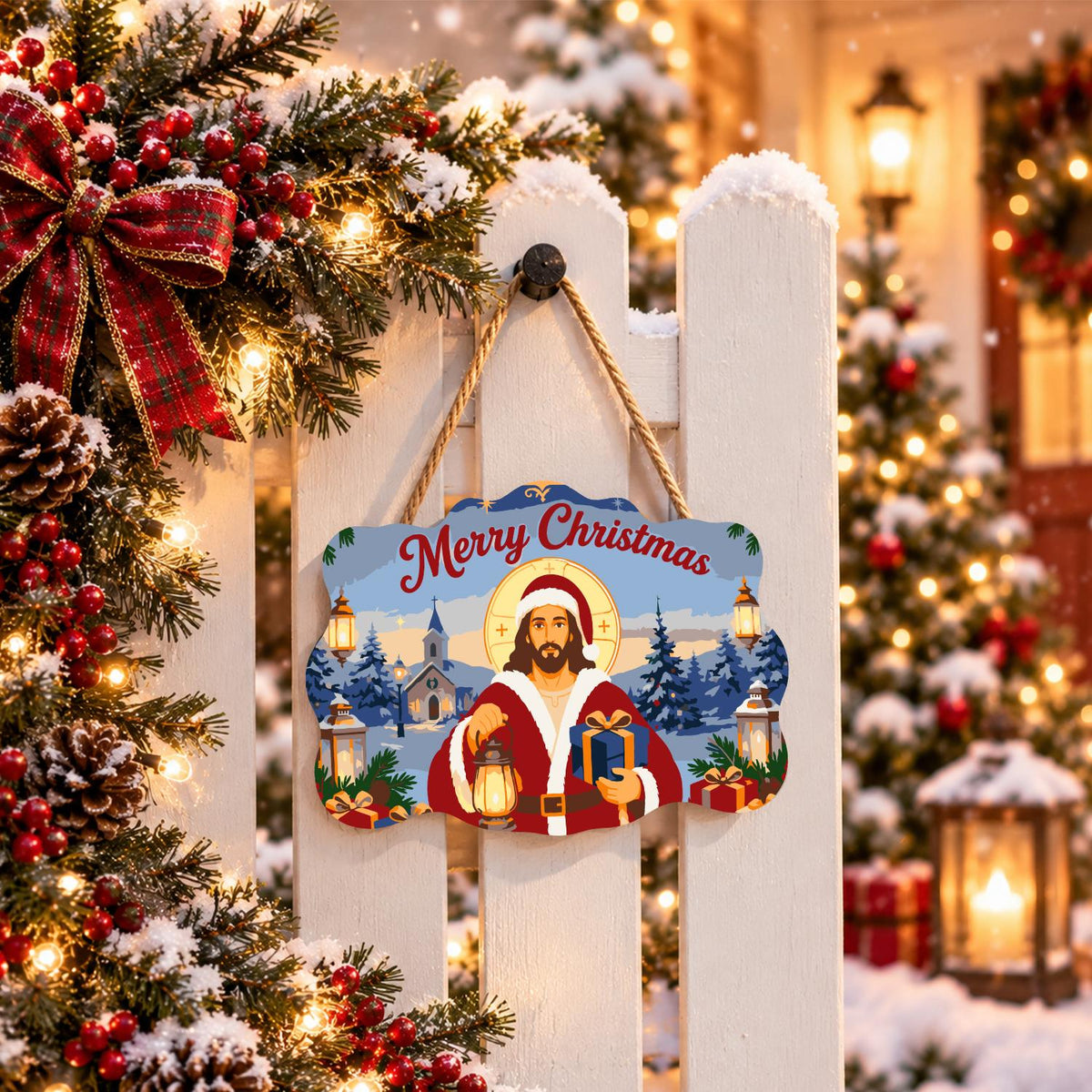 Jesus in Santa Red with Lantern paint by numbers hanging sign – image 15