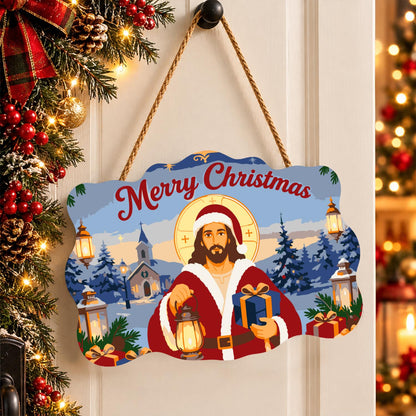 Jesus in Santa Red with Lantern paint by numbers hanging sign – image 16