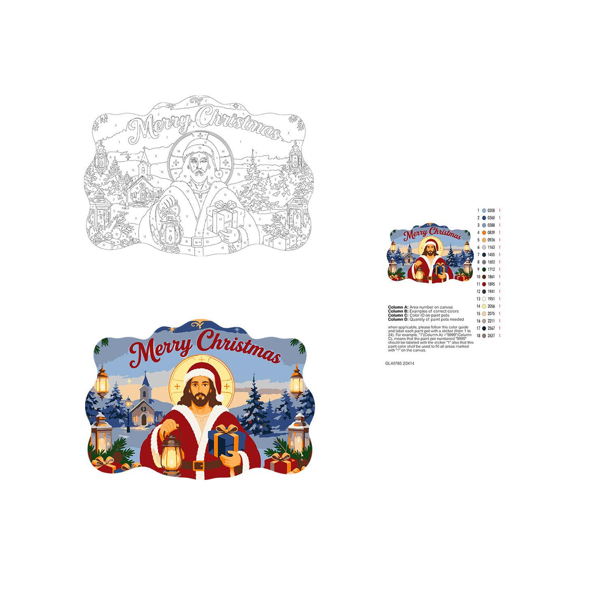 Jesus in Santa Red with Lantern paint by numbers hanging sign – image 19