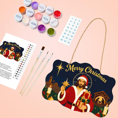 Santa-Suited Jesus Under the Star paint by numbers hanging sign – image 4