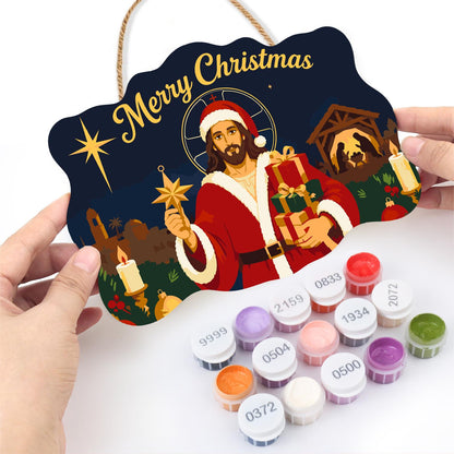 Santa-Suited Jesus Under the Star paint by numbers hanging sign – image 9
