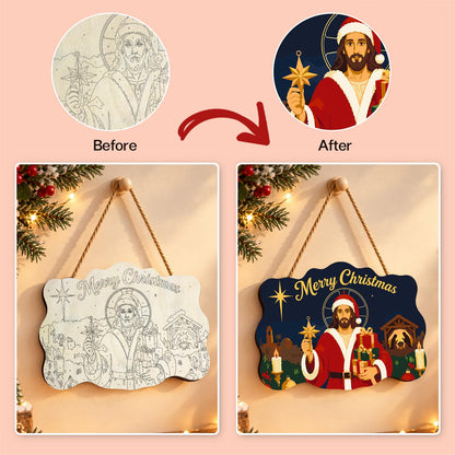 Santa-Suited Jesus Under the Star paint by numbers hanging sign – image 10