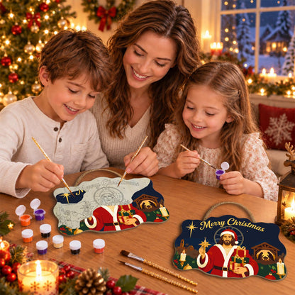 Santa-Suited Jesus Under the Star paint by numbers hanging sign – image 12