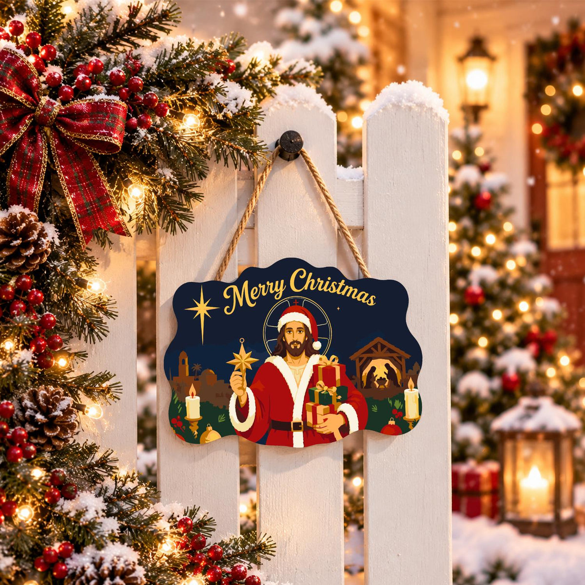 Santa-Suited Jesus Under the Star paint by numbers hanging sign – image 15