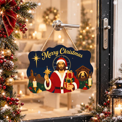 Santa-Suited Jesus Under the Star paint by numbers hanging sign – image 17