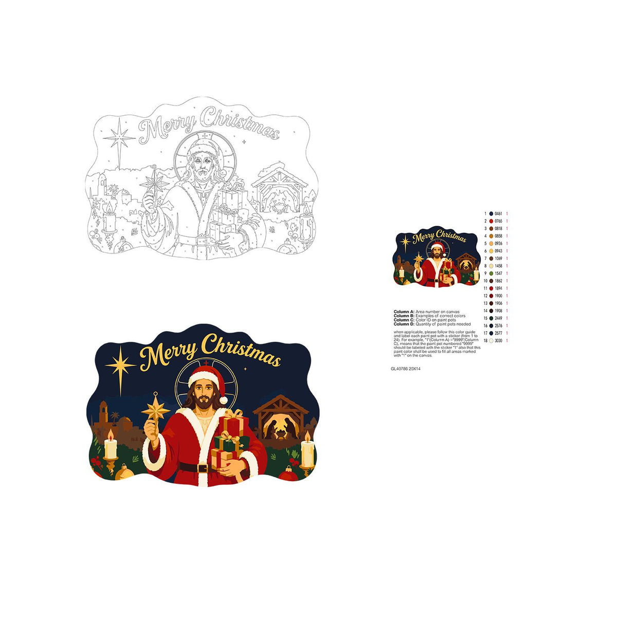 Santa-Suited Jesus Under the Star paint by numbers hanging sign – image 19