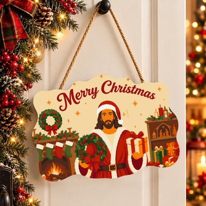 Fireside Jesus in a Santa Suit paint by numbers hanging sign – image 16