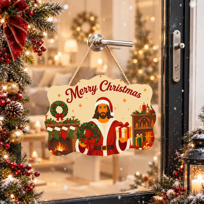 Fireside Jesus in a Santa Suit paint by numbers hanging sign – image 17