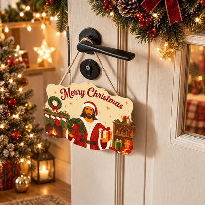 Fireside Jesus in a Santa Suit paint by numbers hanging sign – image 18