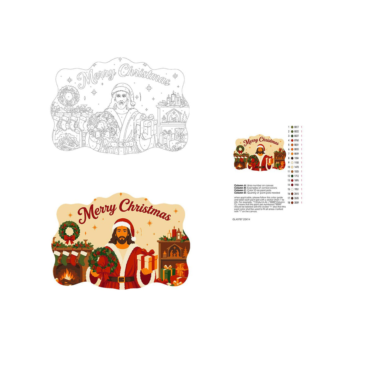 Fireside Jesus in a Santa Suit paint by numbers hanging sign – image 19