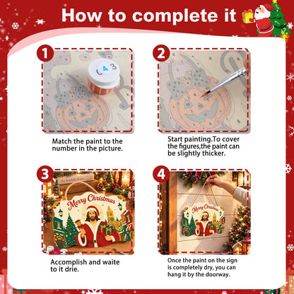 Bell-Ringing Jesus in Santa Coat paint by numbers hanging sign – image 6
