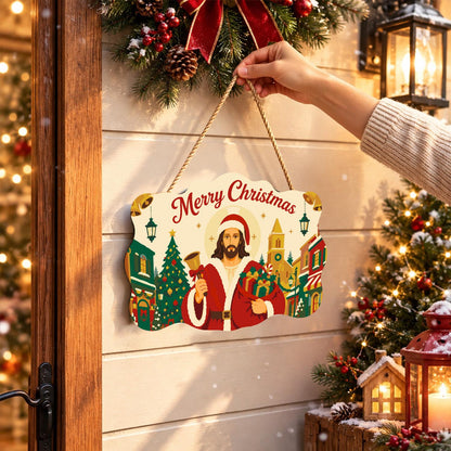 Bell-Ringing Jesus in Santa Coat paint by numbers hanging sign – image 14