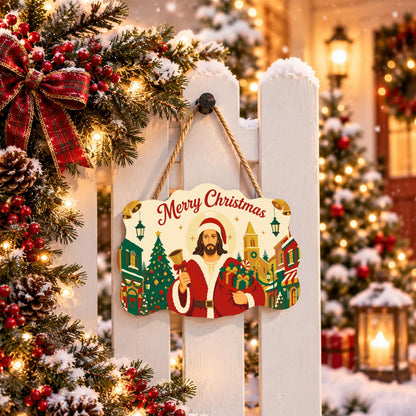 Bell-Ringing Jesus in Santa Coat paint by numbers hanging sign – image 15