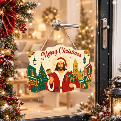 Bell-Ringing Jesus in Santa Coat paint by numbers hanging sign – image 17
