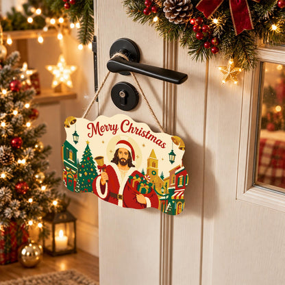Bell-Ringing Jesus in Santa Coat paint by numbers hanging sign – image 18