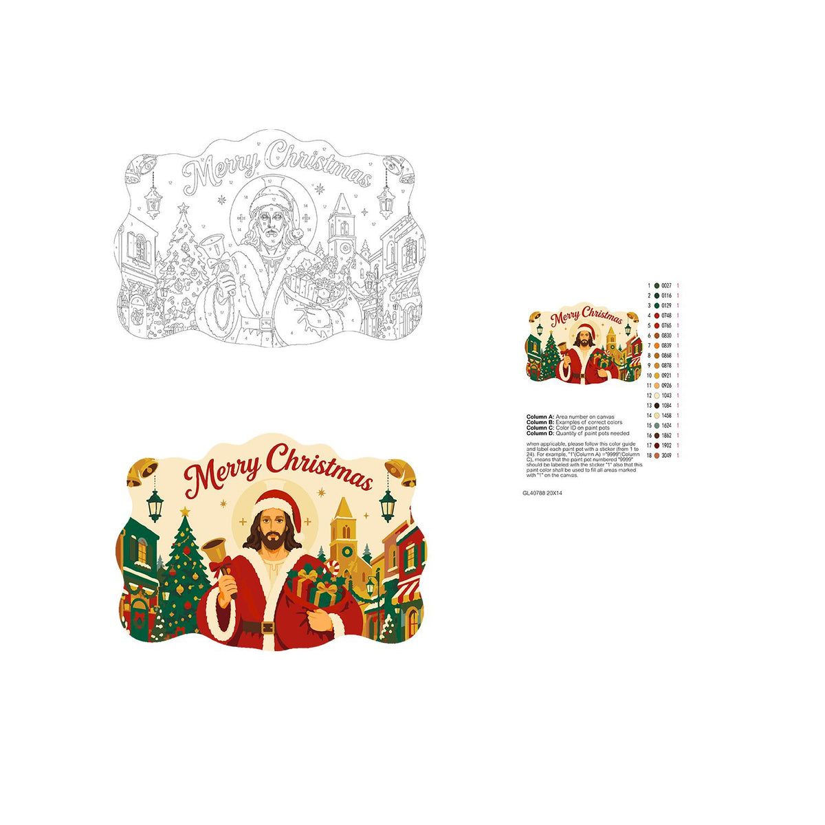 Bell-Ringing Jesus in Santa Coat paint by numbers hanging sign – image 19