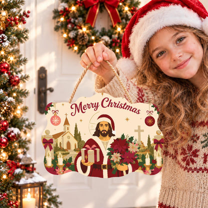 Poinsettia Jesus in Santa Coat paint by numbers hanging sign – image 13