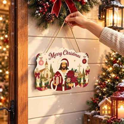 Poinsettia Jesus in Santa Coat paint by numbers hanging sign – image 14