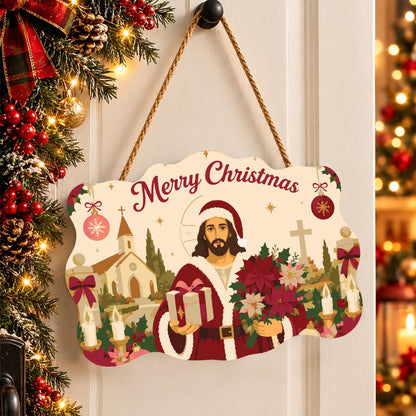 Poinsettia Jesus in Santa Coat paint by numbers hanging sign – image 16