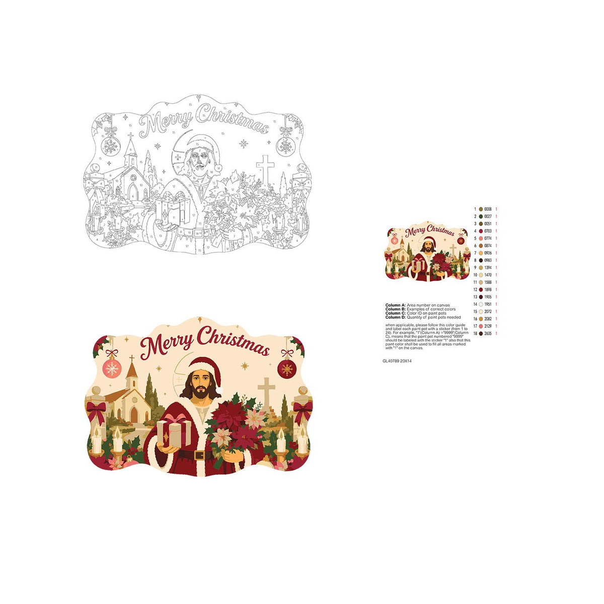 Poinsettia Jesus in Santa Coat paint by numbers hanging sign – image 19