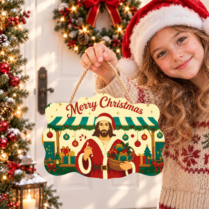 Market Stall Jesus in Santa Coat paint by numbers hanging sign – image 13