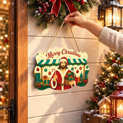 Market Stall Jesus in Santa Coat paint by numbers hanging sign – image 14