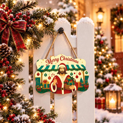 Market Stall Jesus in Santa Coat paint by numbers hanging sign – image 15