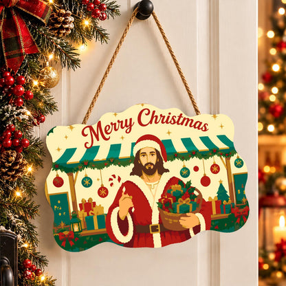Market Stall Jesus in Santa Coat paint by numbers hanging sign – image 16