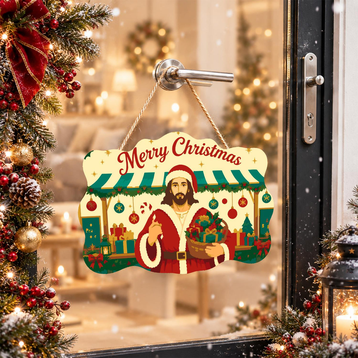 Market Stall Jesus in Santa Coat paint by numbers hanging sign – image 17