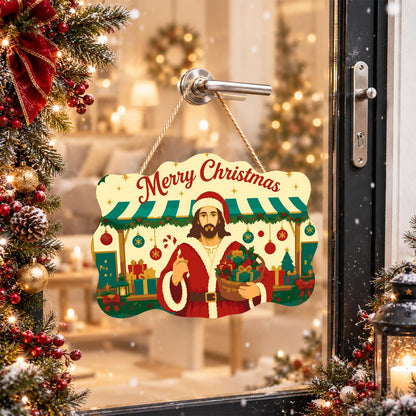 Market Stall Jesus in Santa Coat paint by numbers hanging sign – image 17