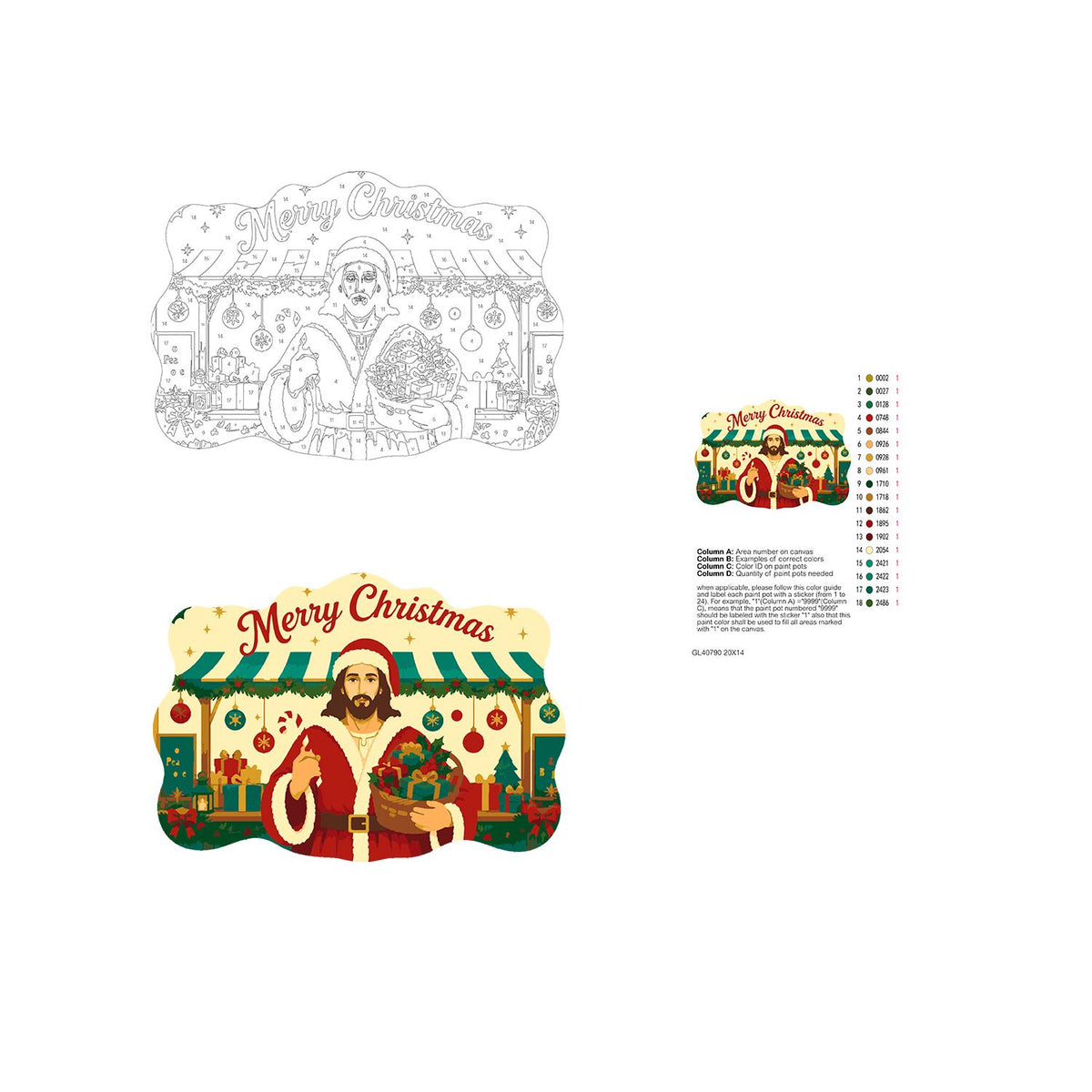 Market Stall Jesus in Santa Coat paint by numbers hanging sign – image 19