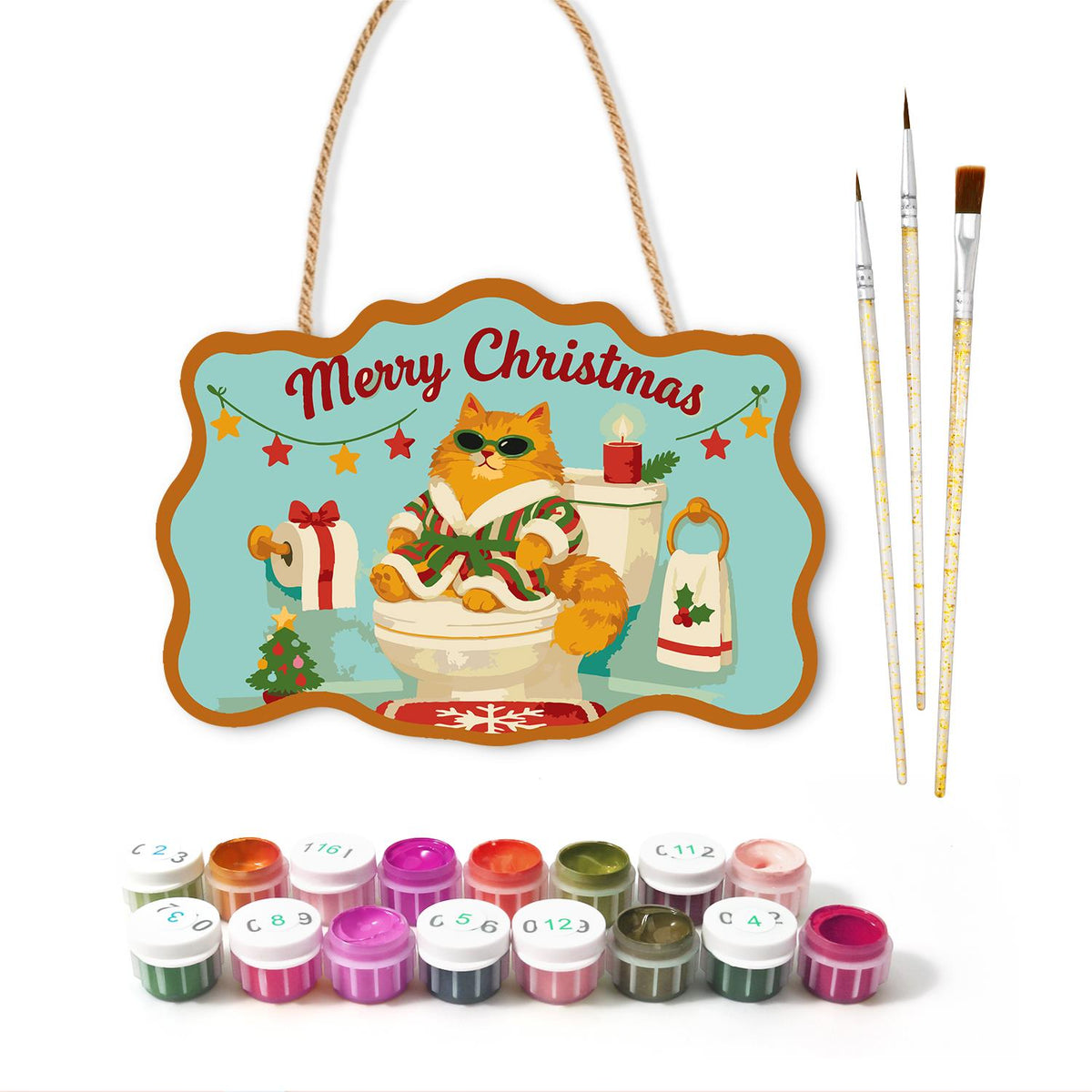 Shades Cat on the Holiday Throne paint by numbers hanging sign – image 2