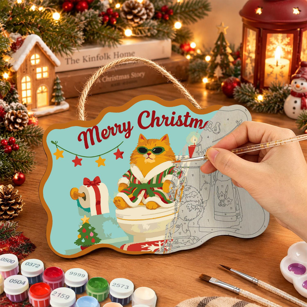 Shades Cat on the Holiday Throne paint by numbers hanging sign – image 7