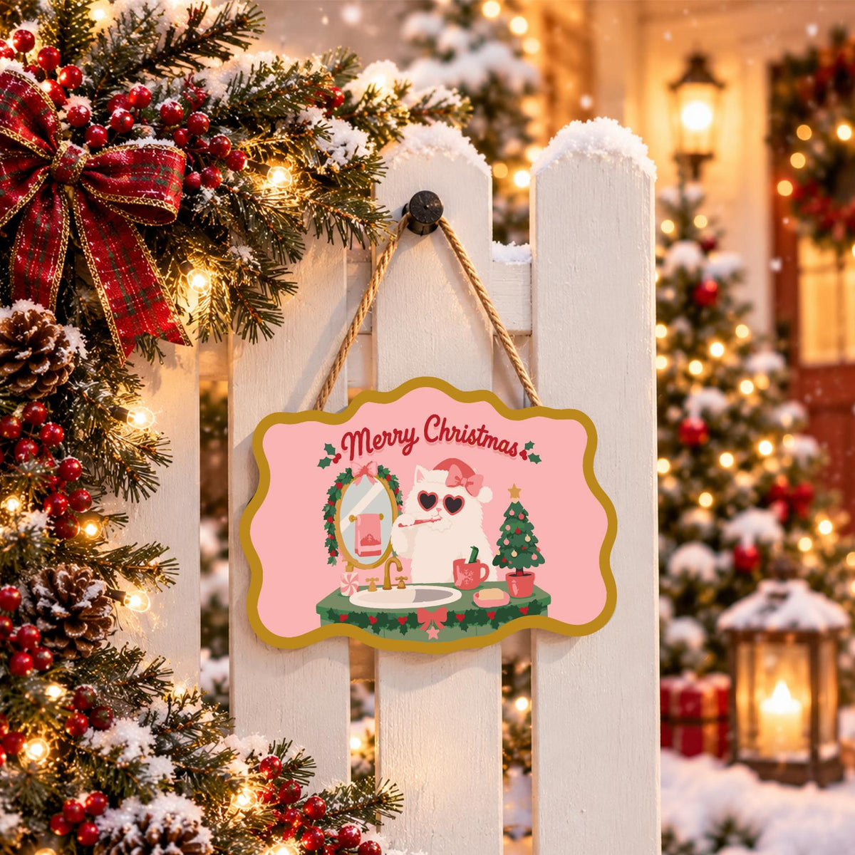 White Cat Brushing Its Teeth paint by numbers hanging sign – image 15