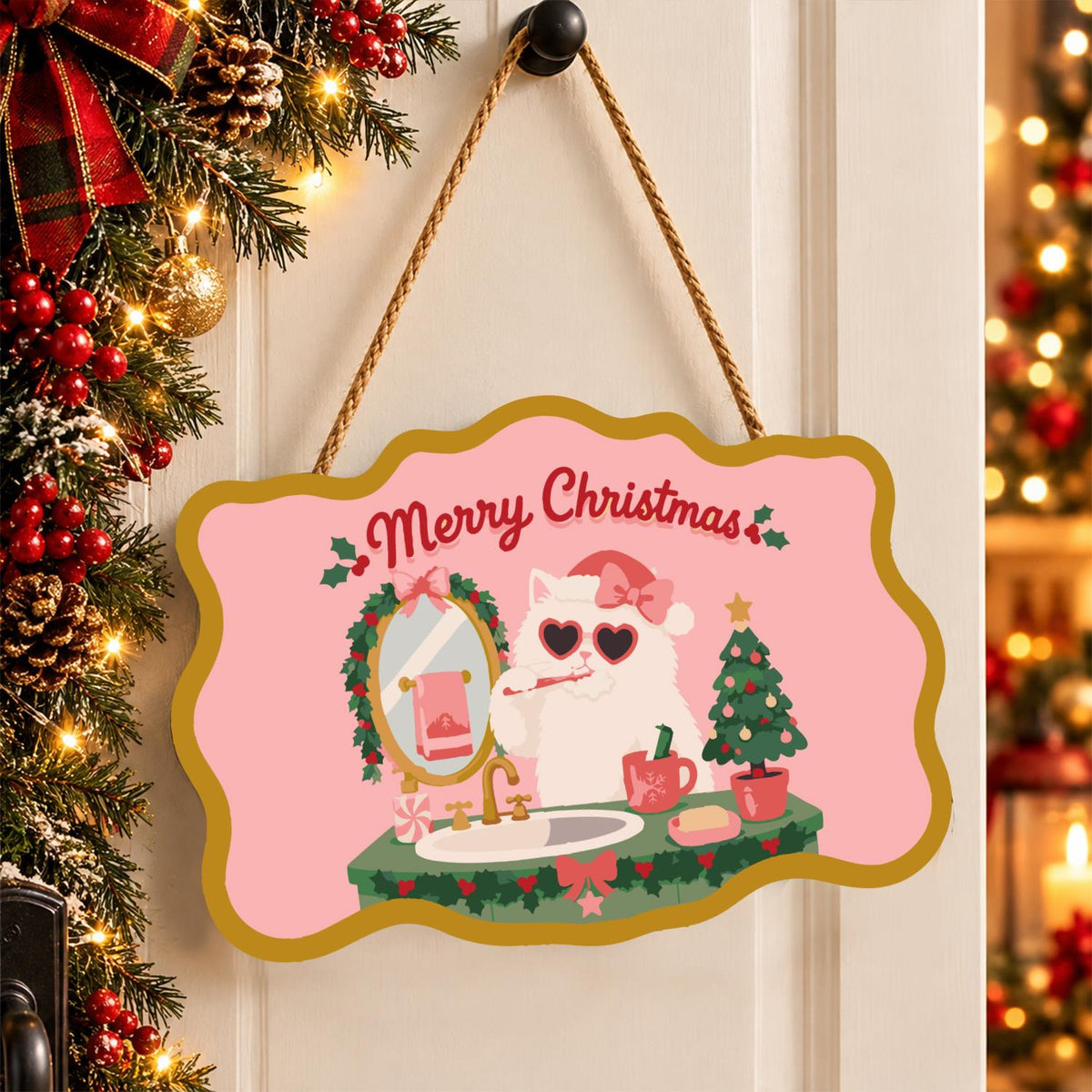 White Cat Brushing Its Teeth paint by numbers hanging sign – image 16