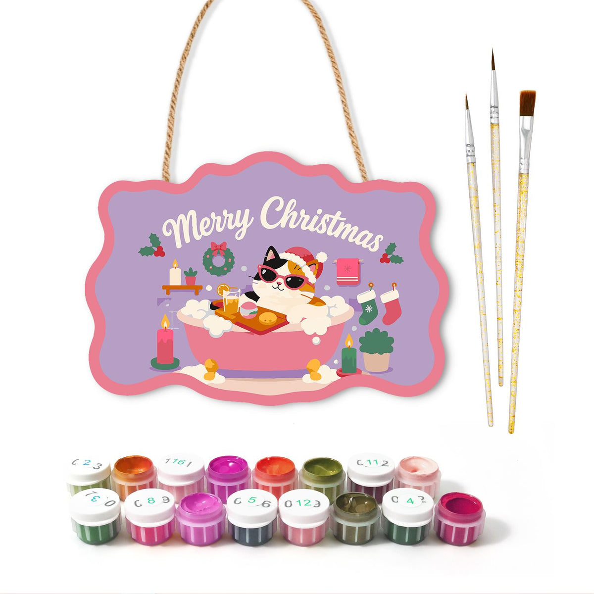 Calico Cat's Candlelit Pink Soak paint by numbers hanging sign – image 2