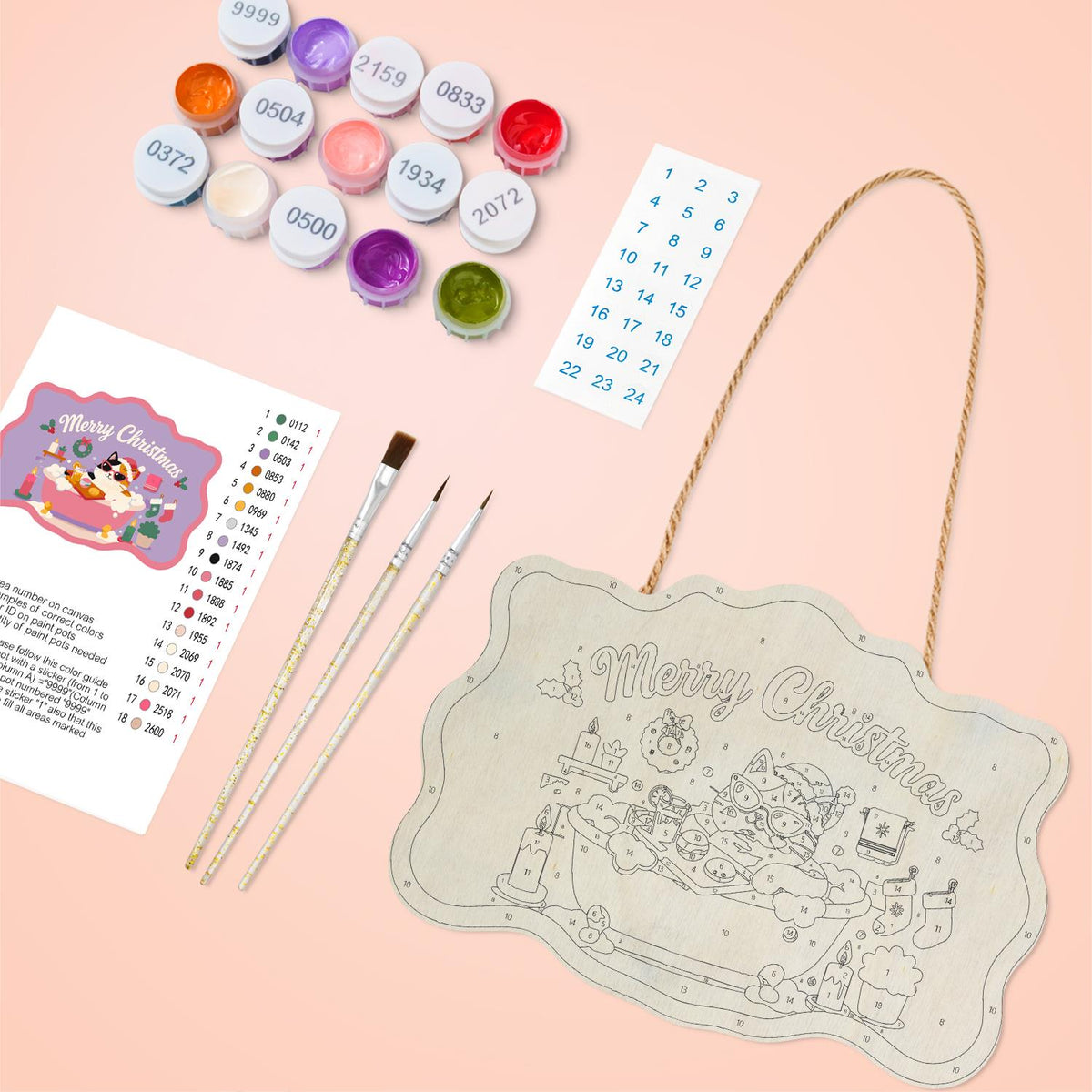 Calico Cat's Candlelit Pink Soak paint by numbers hanging sign – image 3
