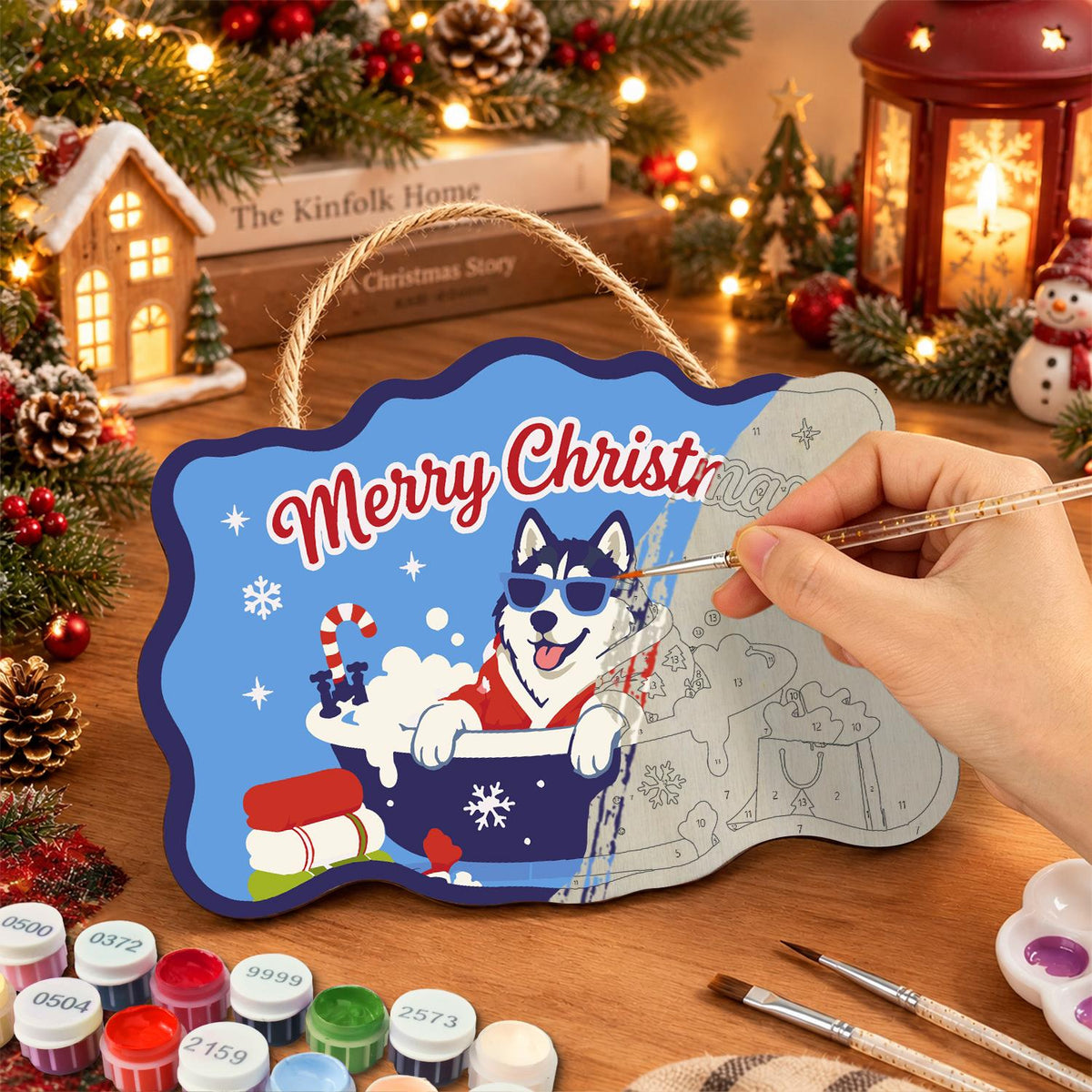 Husky's Snowflake Tub Soak paint by numbers hanging sign – image 7