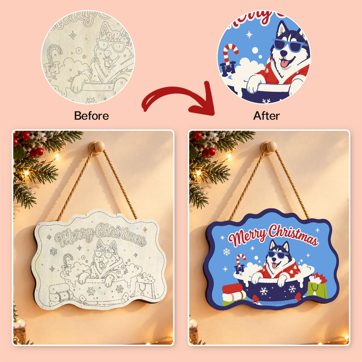 Husky's Snowflake Tub Soak paint by numbers hanging sign – image 10