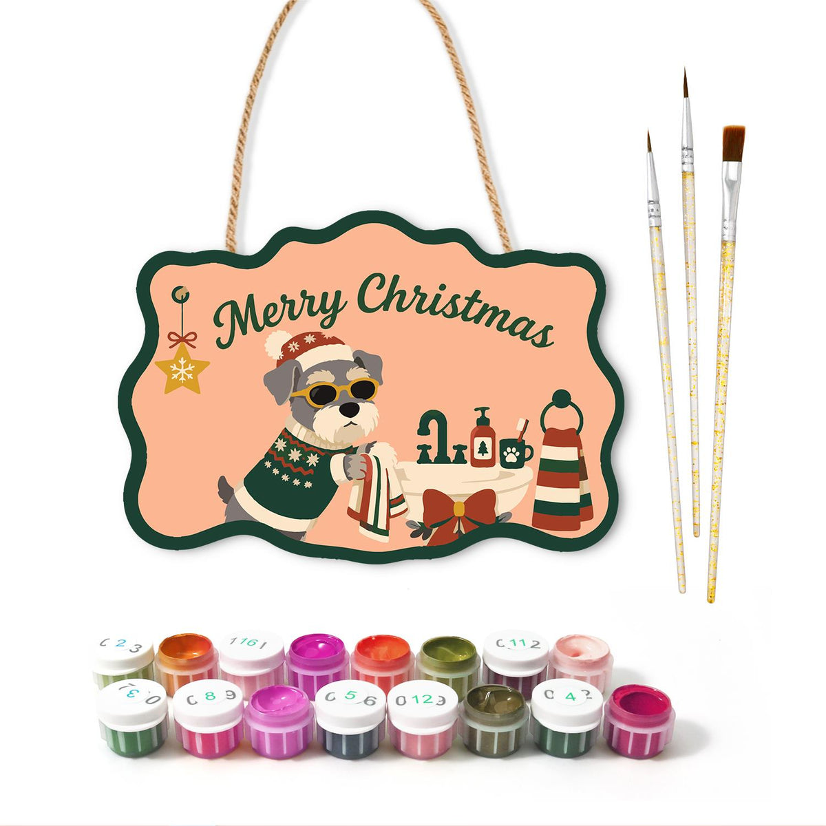 Schnauzer's Holiday Bath Time paint by numbers hanging sign – image 2