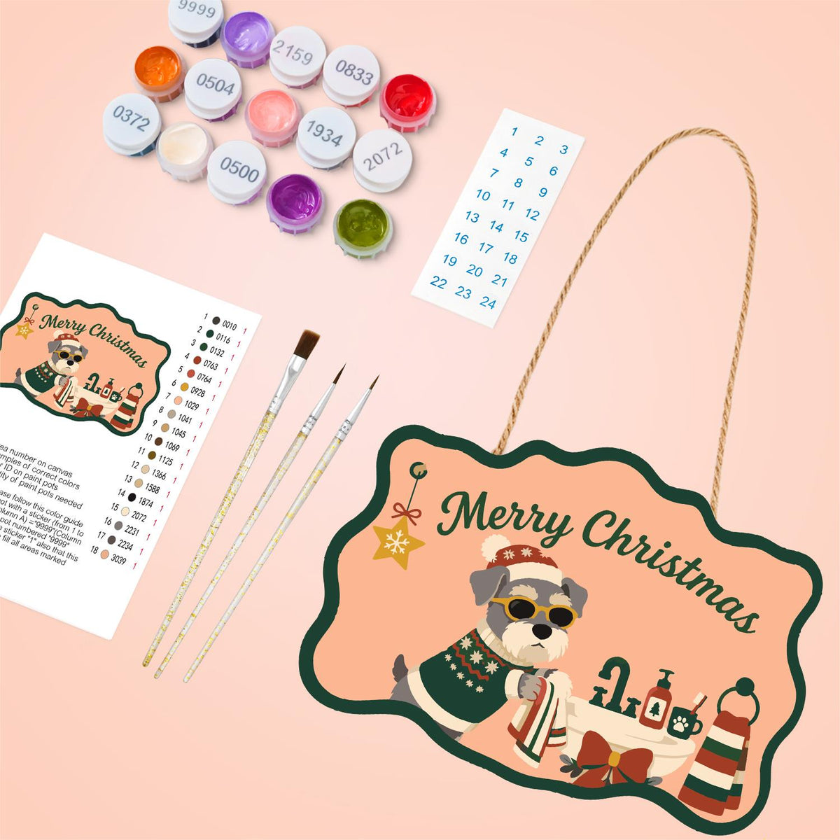 Schnauzer's Holiday Bath Time paint by numbers hanging sign – image 4