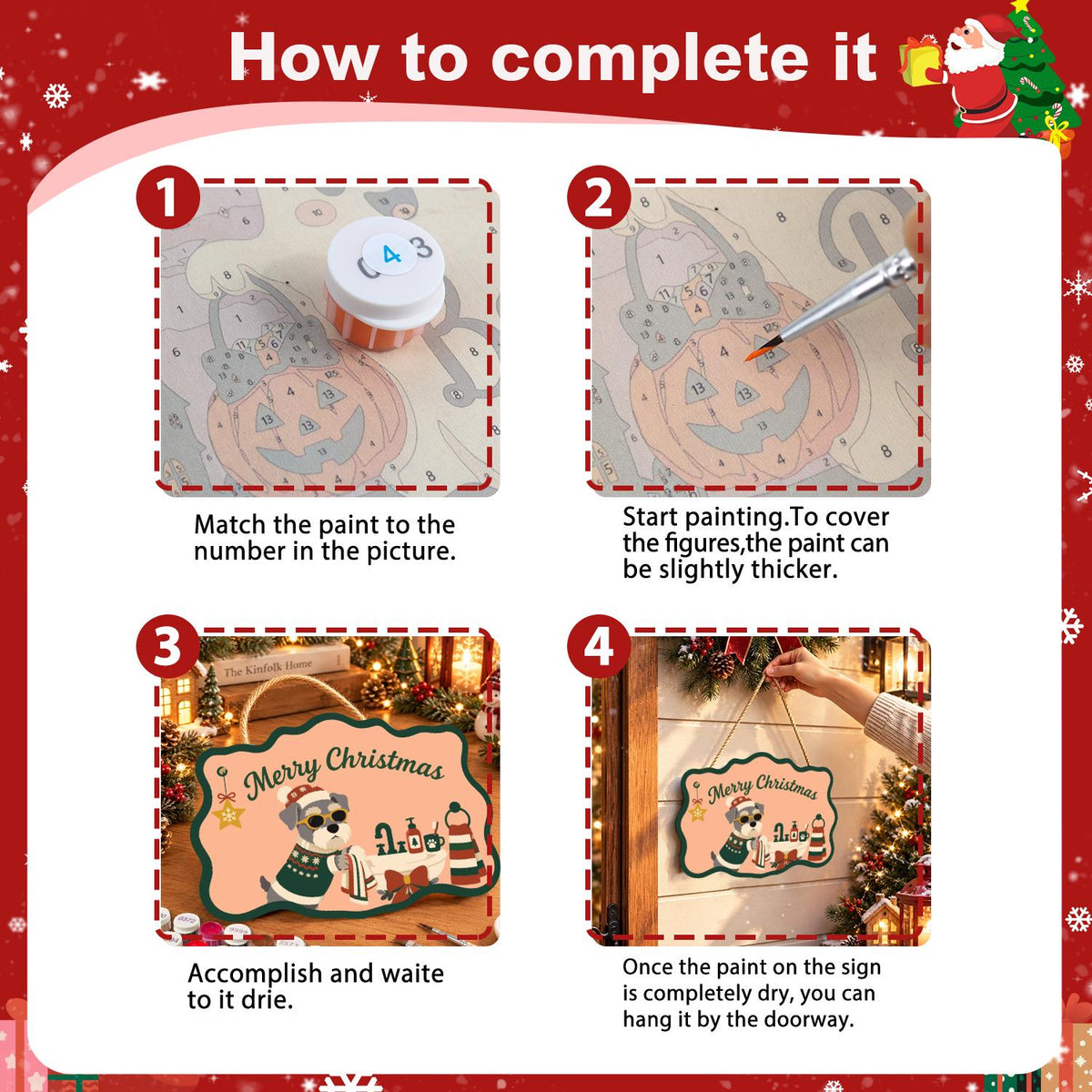 Schnauzer's Holiday Bath Time paint by numbers hanging sign – image 6