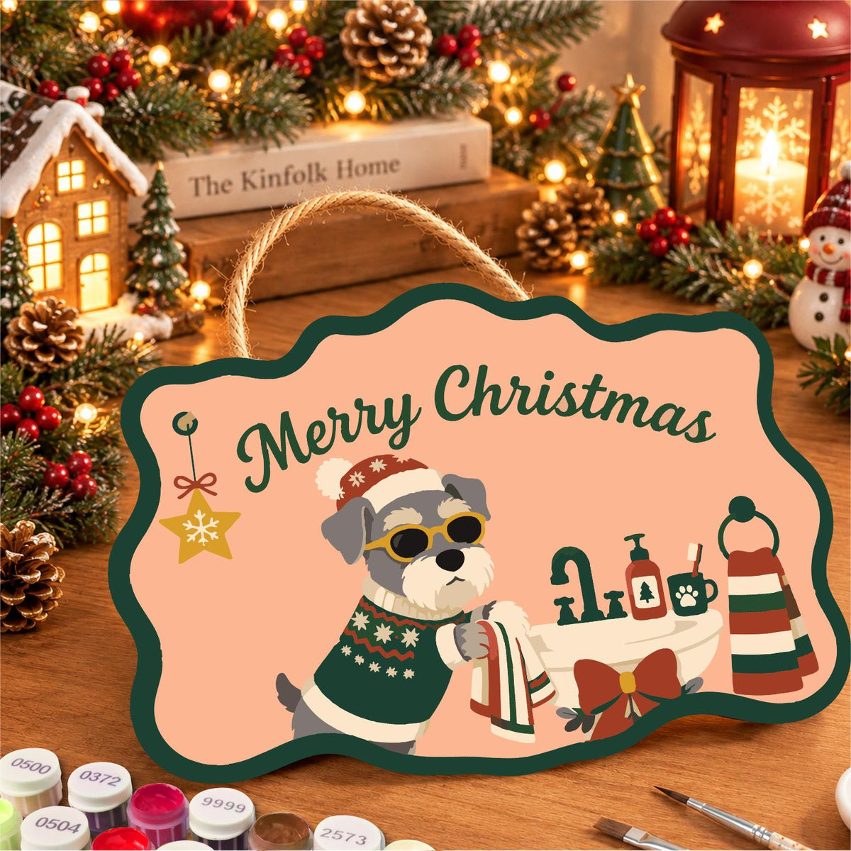 Schnauzer's Holiday Bath Time paint by numbers hanging sign – image 8